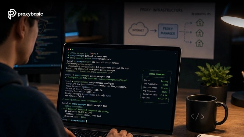 Developer configuring a proxy manager using terminal commands