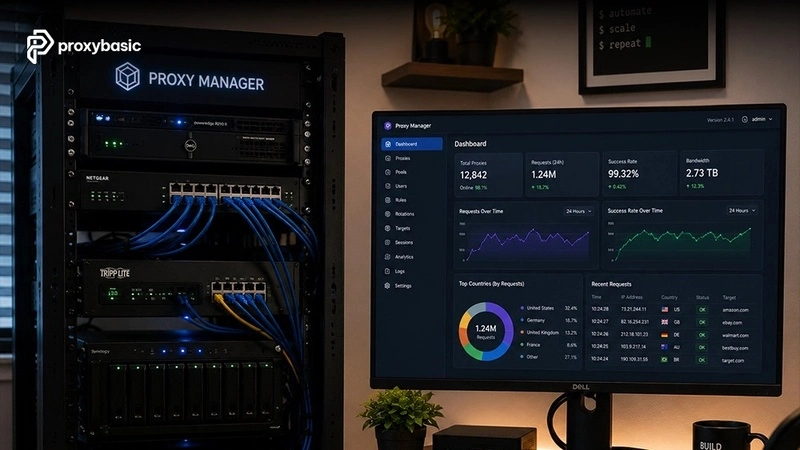 Self-hosted proxy manager server setup with monitoring interface